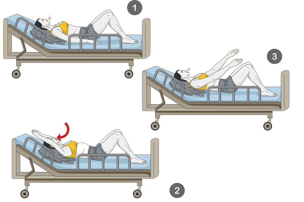 COSTAL EXPANSION WITH ELEVATION OF THE ARMS. LYING POSITION. BED INCLINED 35-40º.